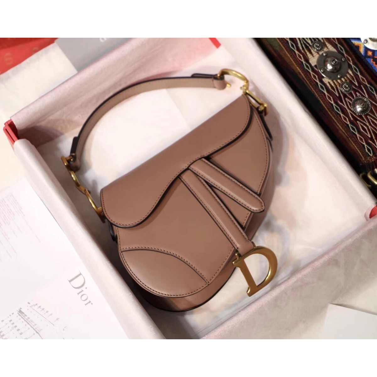 Dior Mini Saddle Bag In Nude Calfskin High Quality Replica